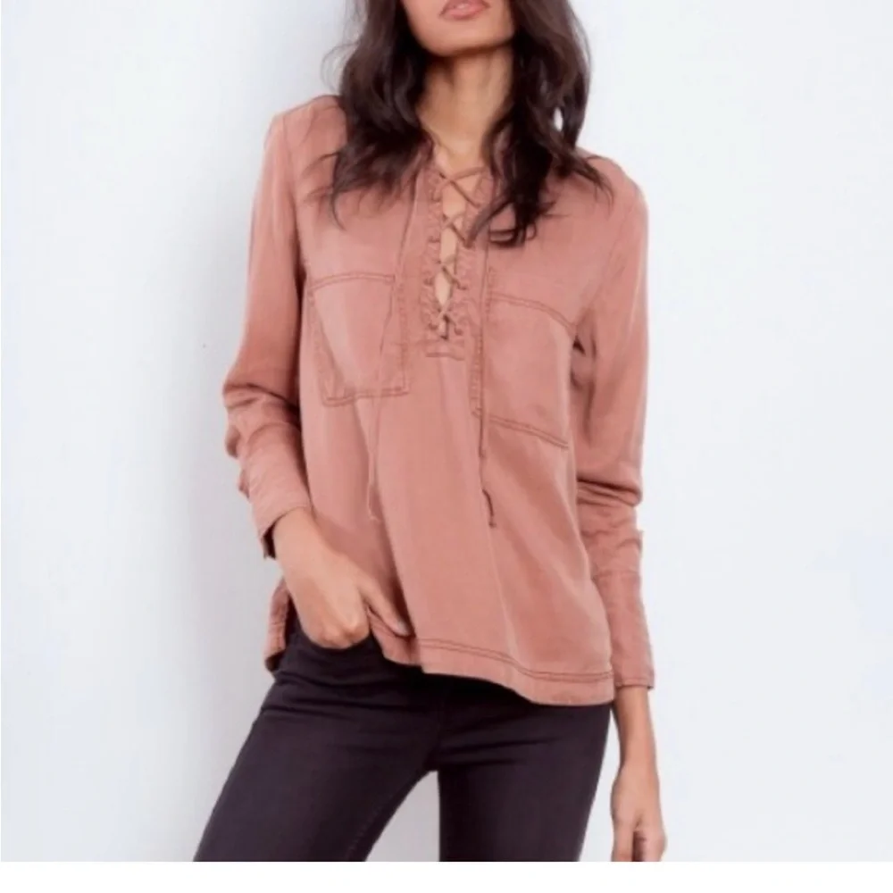 Free People Under Your Spell Lace Up Long Sleeve Top Shirt Size Medium